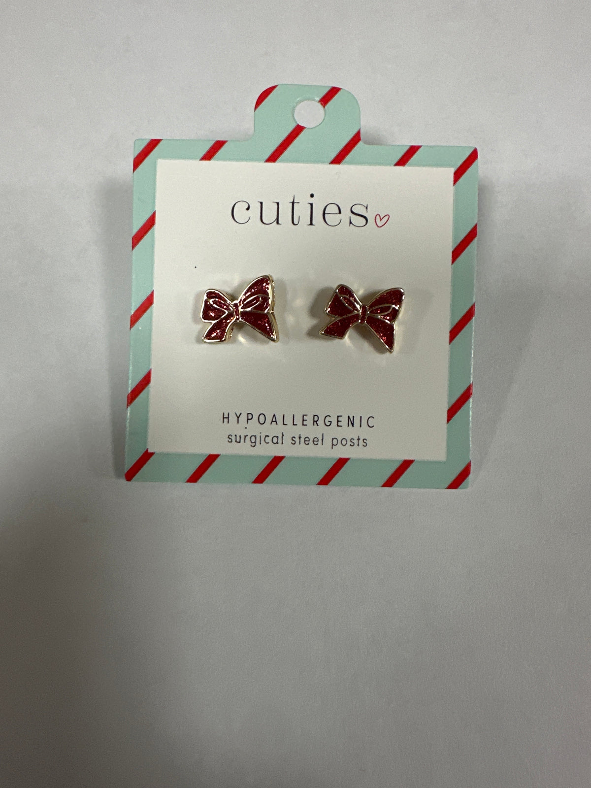 RED GLITTER BOWS GOLD EARRINGS