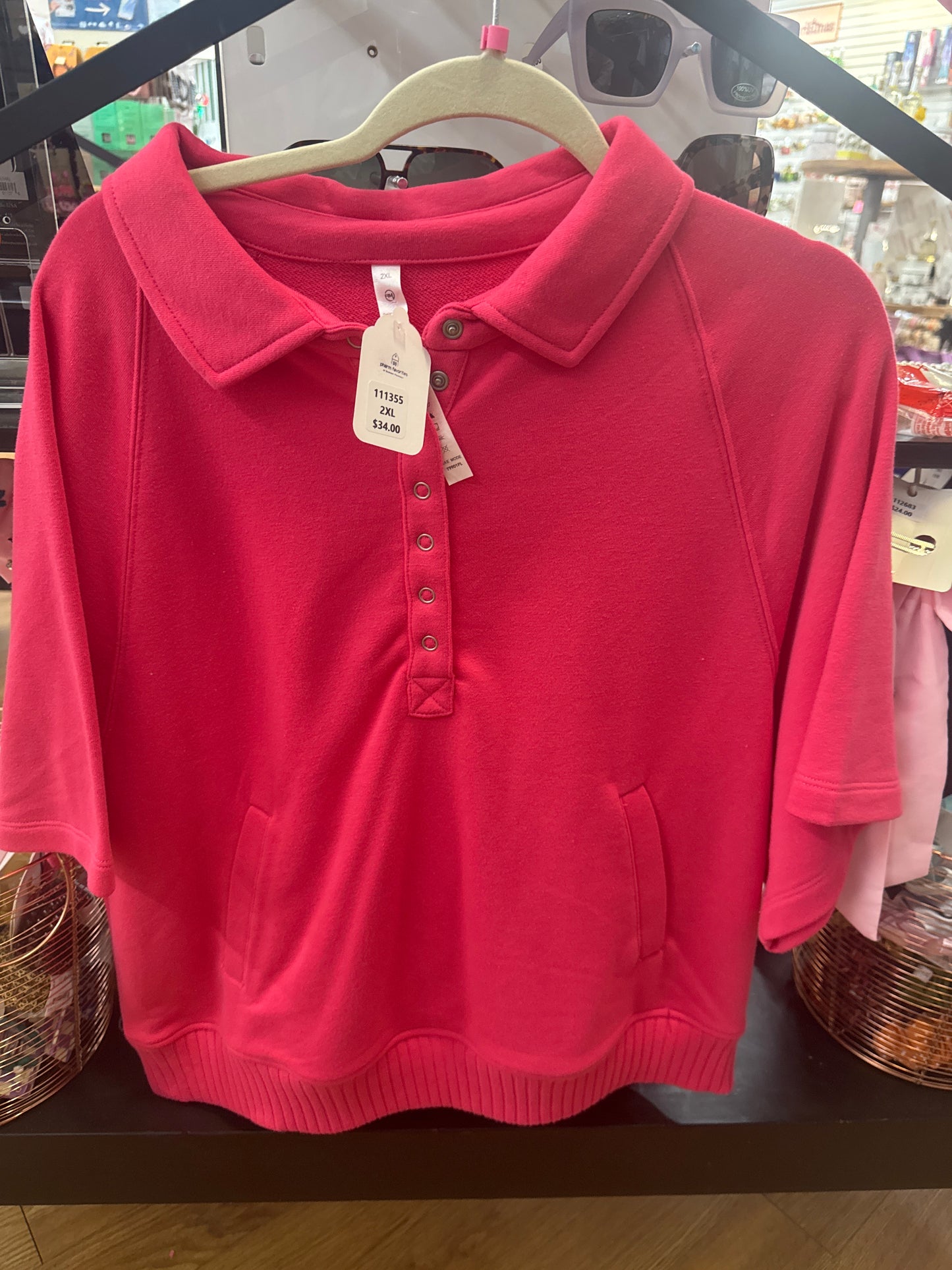 COLLARED SS SWEATSHIRT - FLAMINGO PINK - 2XL