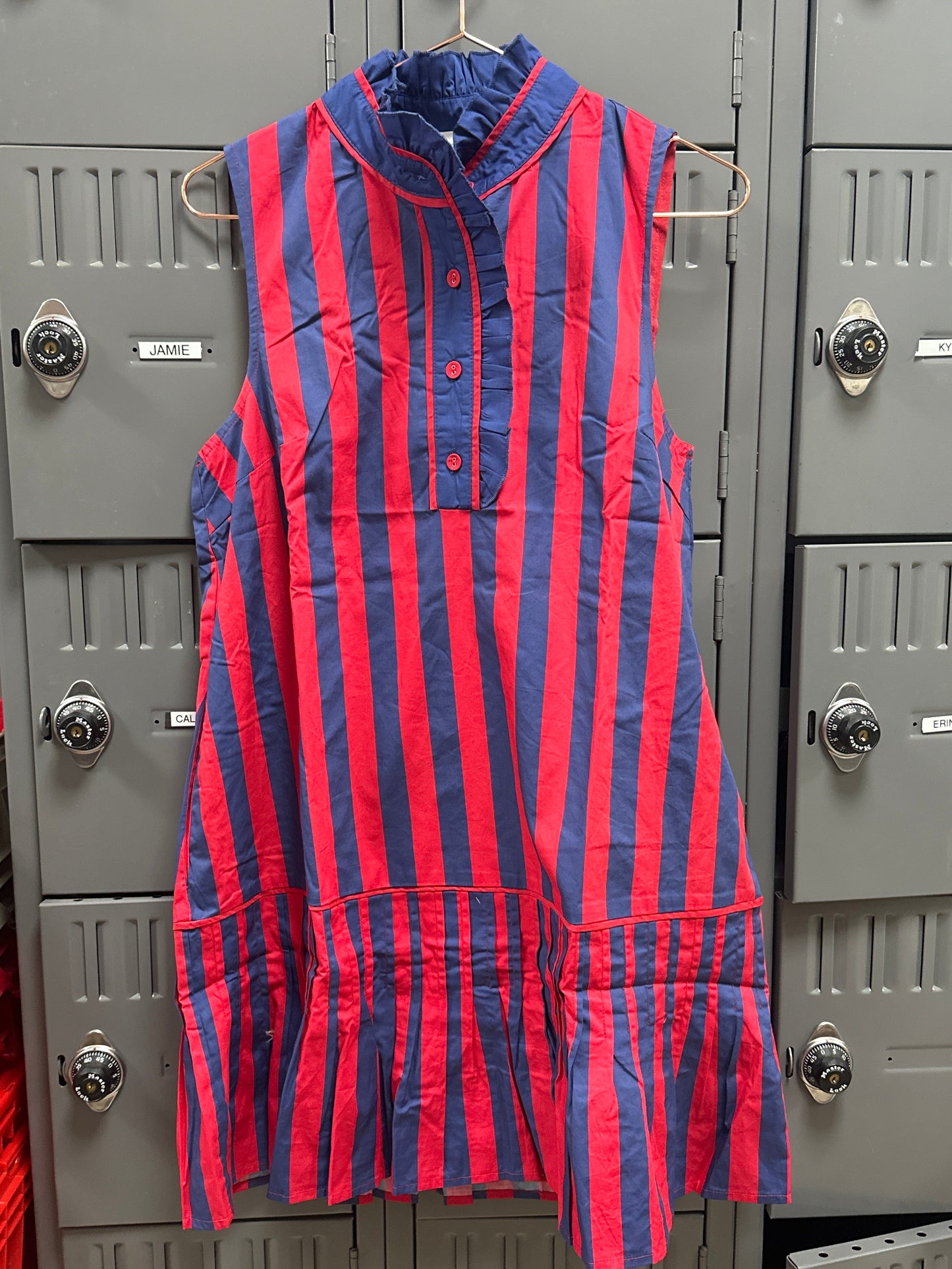 RED AND BLUE STRIPED SLEEVELESS MINI DRESS