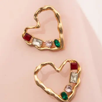 CHRISTMAS GOLD RHINESTONE HEART EARRINGS