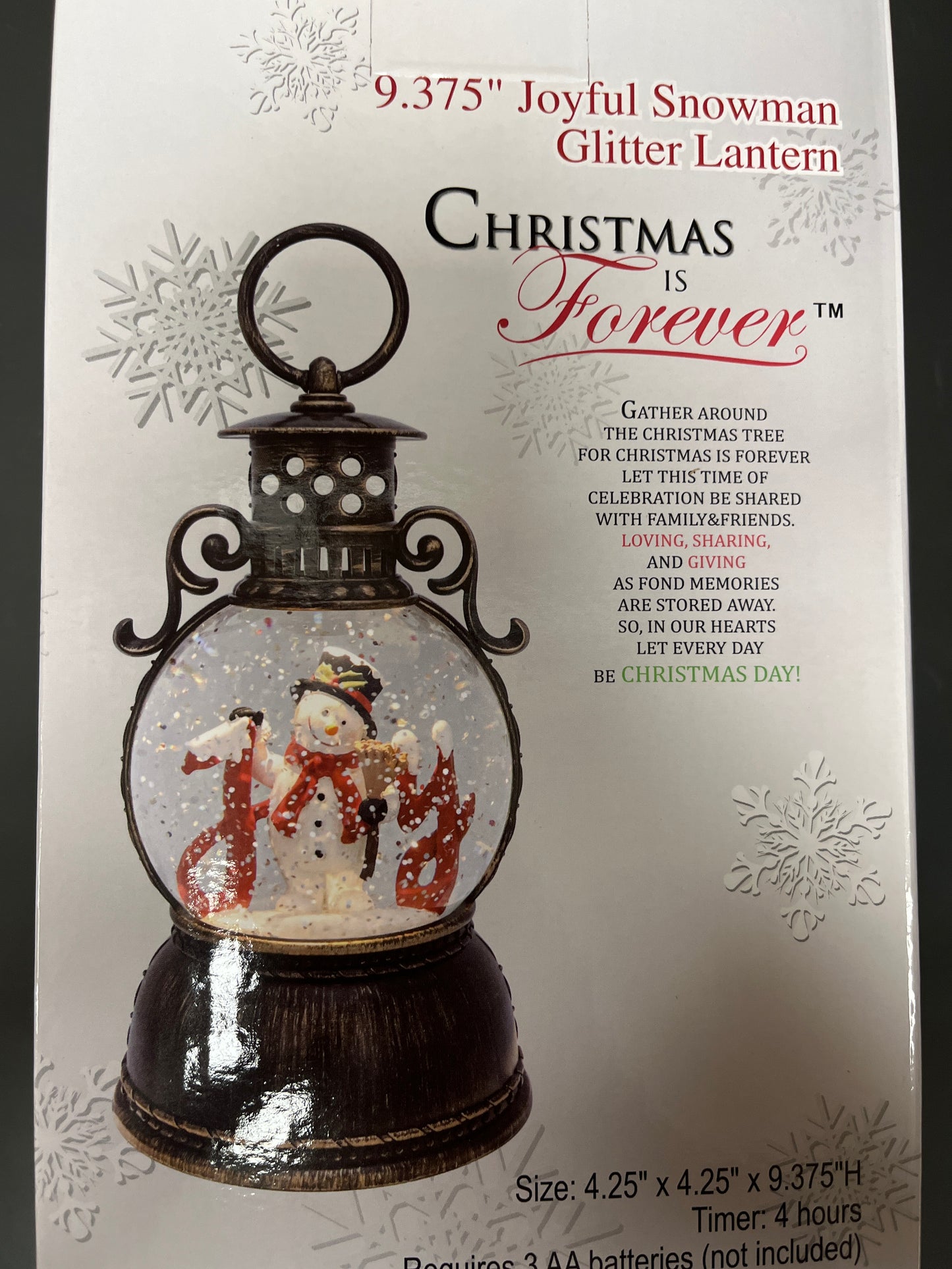 9.375" JOYFUL SNOWMAN GLITTER LANTERN