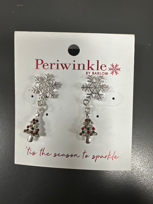 SILVER SNOWFLAKE WITH SMALL CHRISTMAS TREE EARRINGS