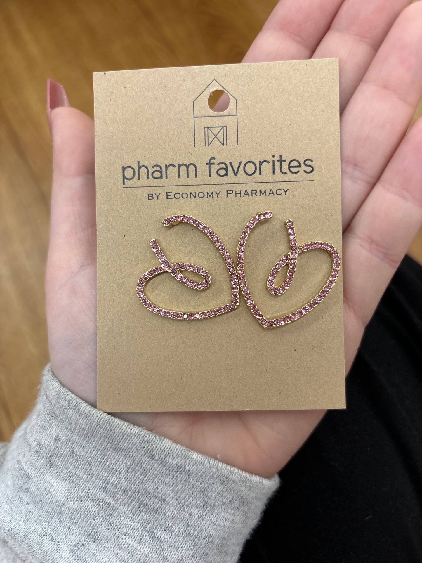 PINK CRYSTAL HEART EARRINGS