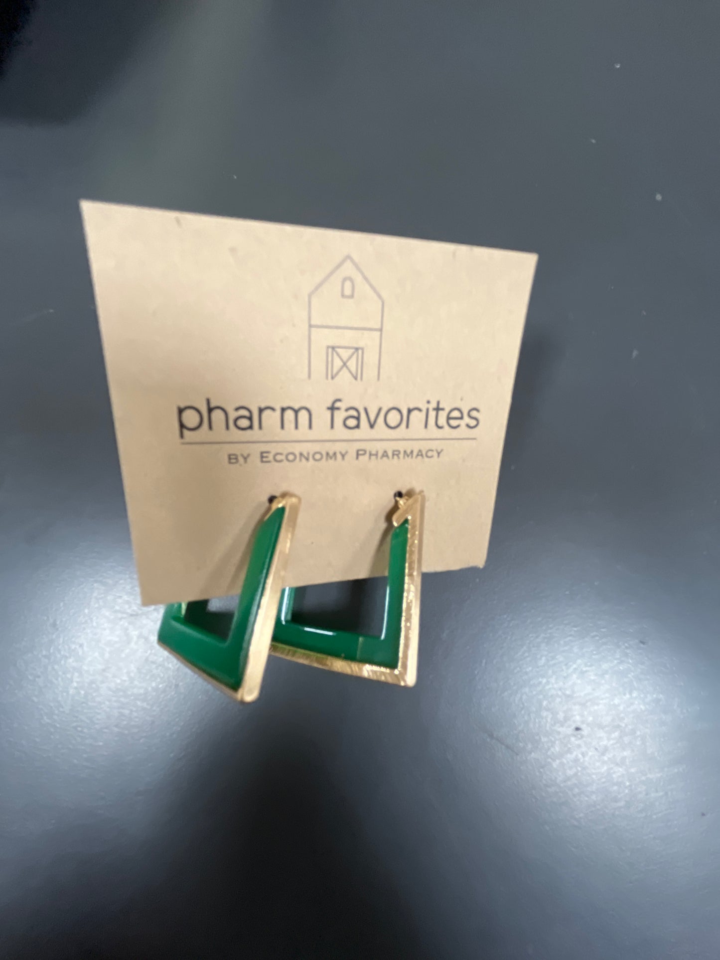 GREEN ACRYLIC AND GOLD SQUARED HOOP 2" EARRING