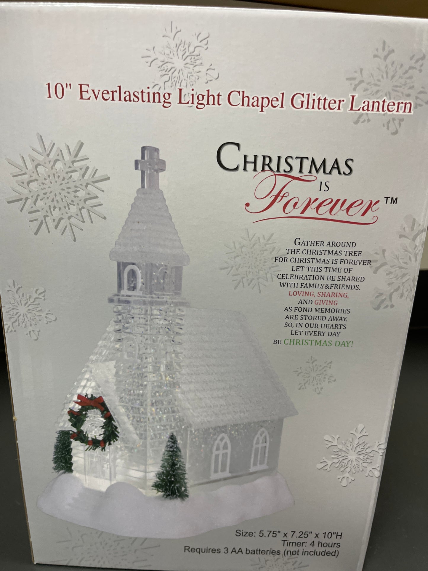 10" EVERLASTING LIGHT CHAPEL GLITTER LANTERN