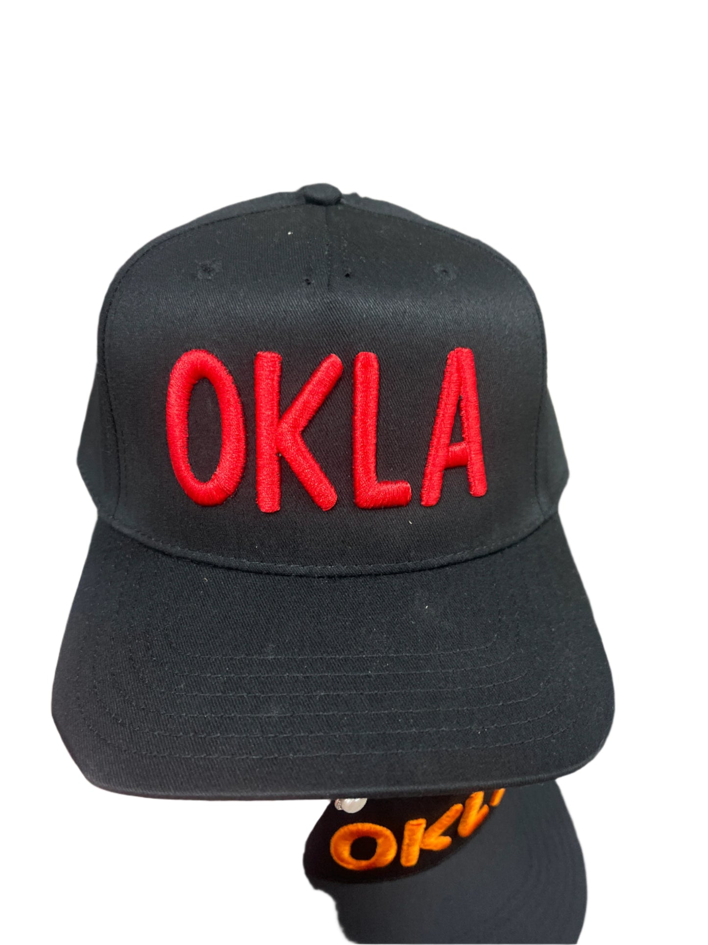BLACK ON BLACK HAT WITH RED OKLA