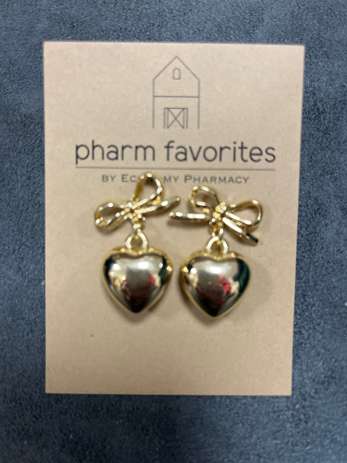 GOLD BOW WITH PUFFY HEART EARRINGS