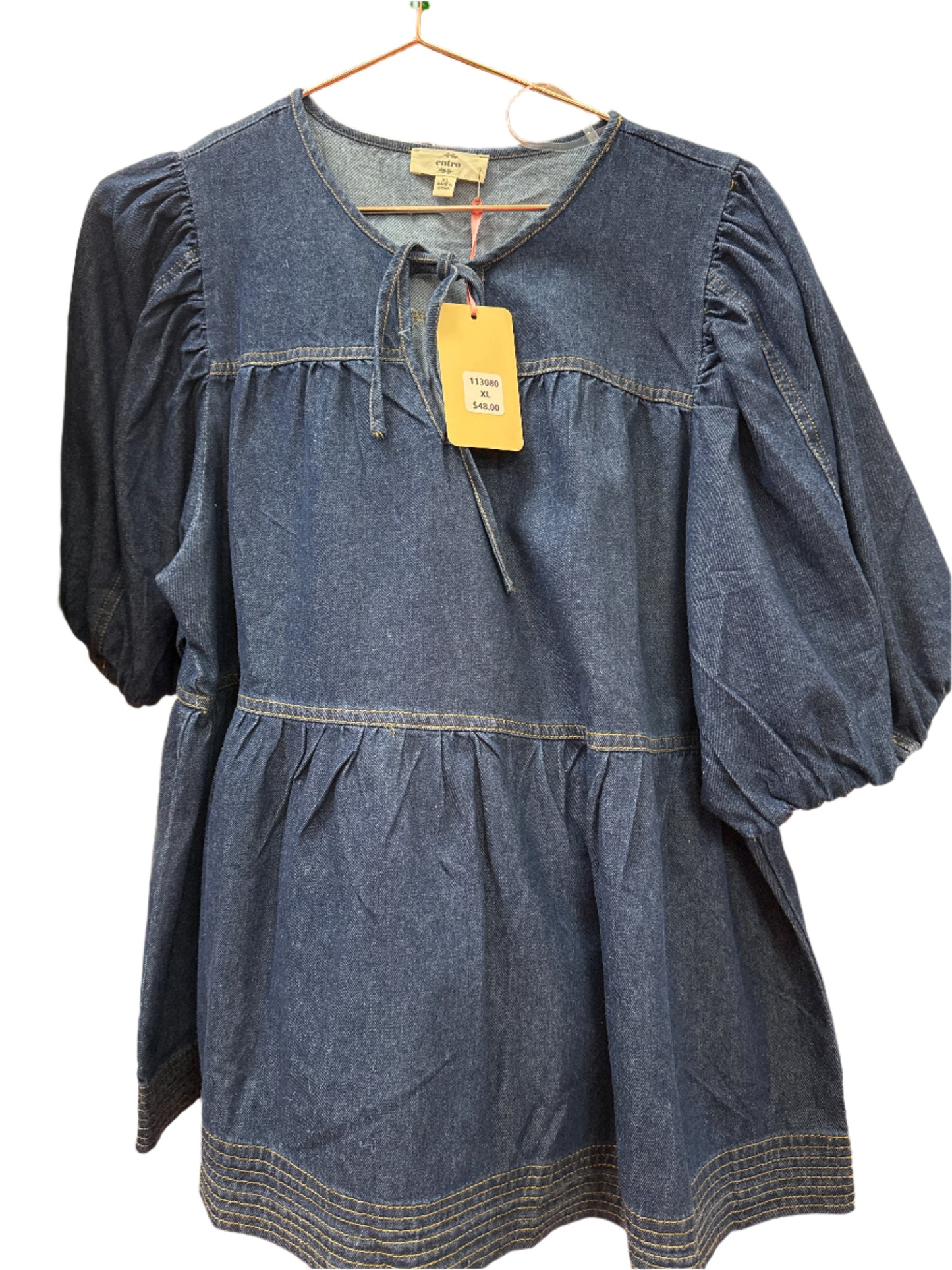DARK DENIM TIERED BLOUSE