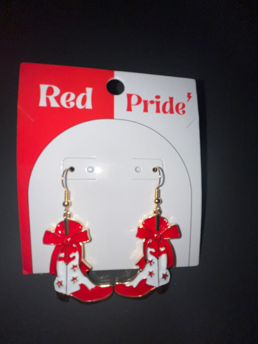 GAME DAY COWBOY BOOTS EARRING - RED/WHITE