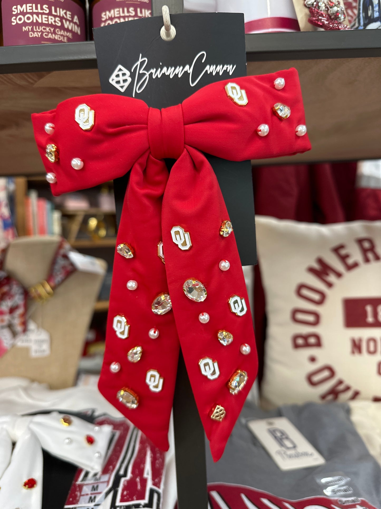 CRIMSON OU BOW BARETTE