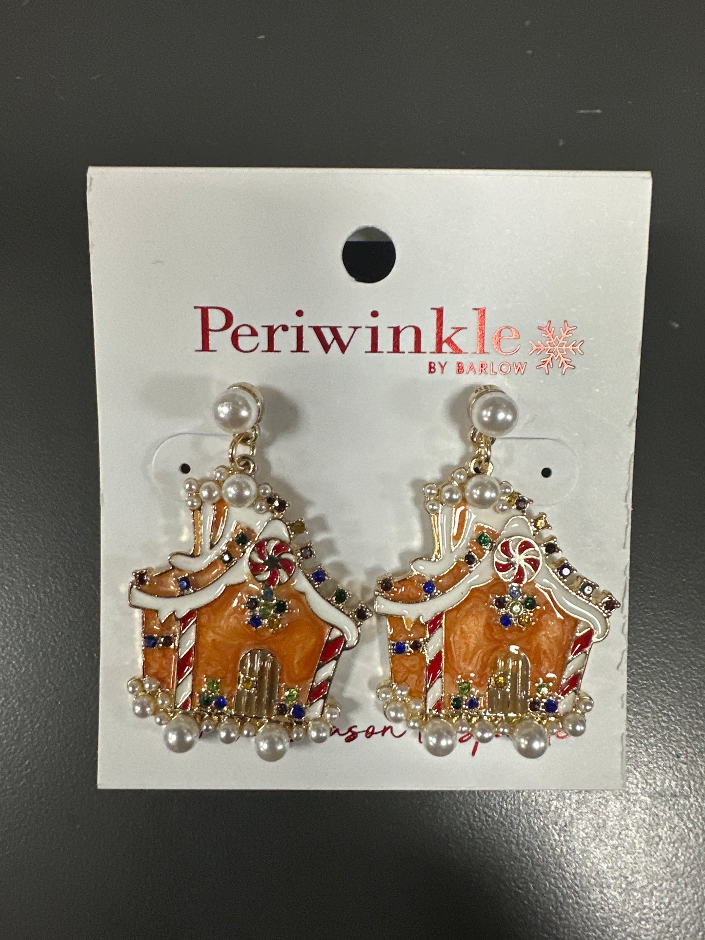 ENAMEL GINGERBREAD HOUSE WITH PEARLS EARRINGS