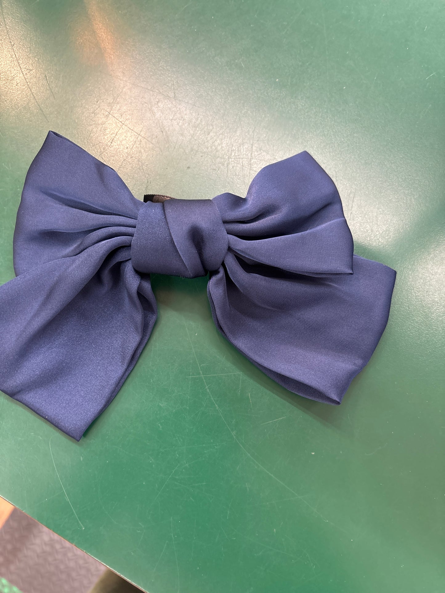 NAVY SILK CLIP IN HAIR BOW