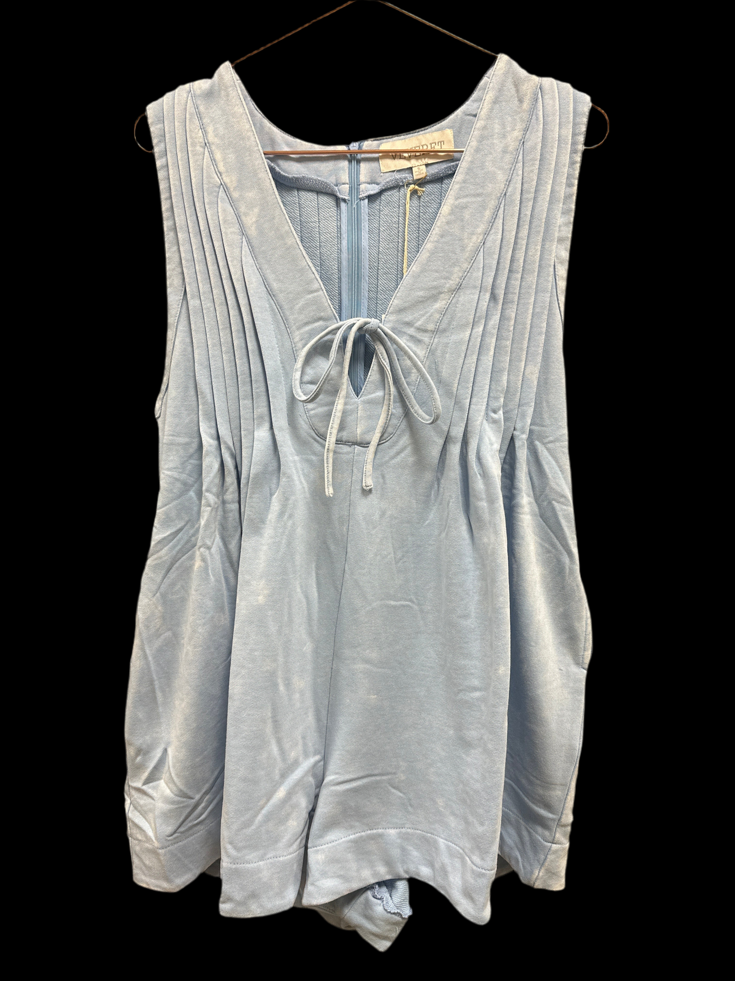 BLUE FRENCH TERRY SLEEVELESS V-NECK ROMPER