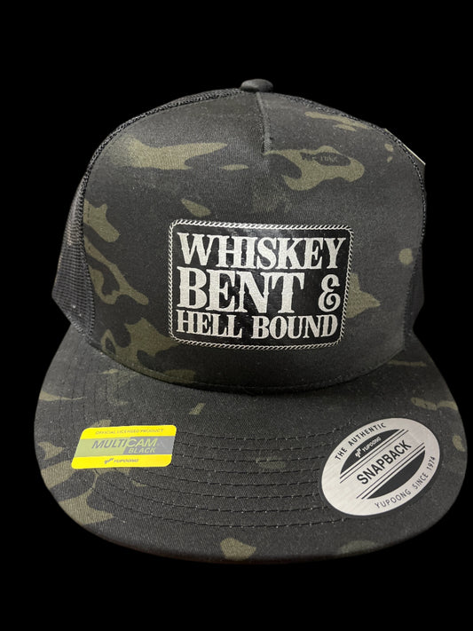 BLACK CAMO HAT - WHISKEY BENT & HELLBOUND PATCH