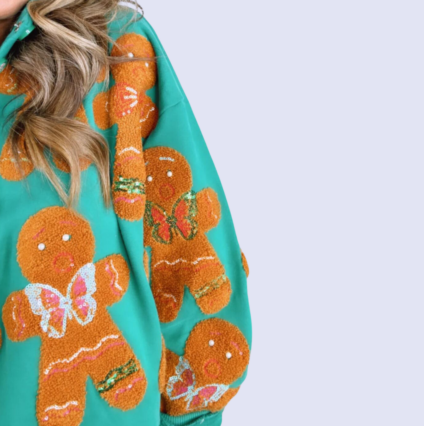 Queen of Sparkles Teal Scattered Gingerbread Man Christmas Henley Sweatshirt & Shorts