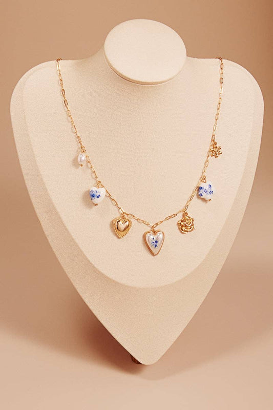 Flower Mixed Shaped Charms Short Necklace