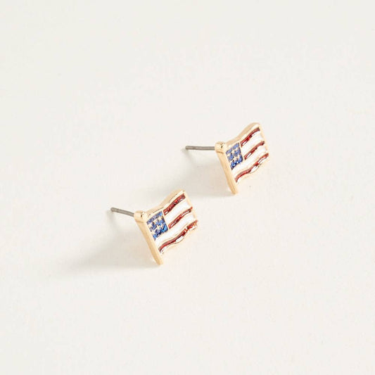 GLITTER ENAMEL AMERICAN USA FLAG POST EARRINGS