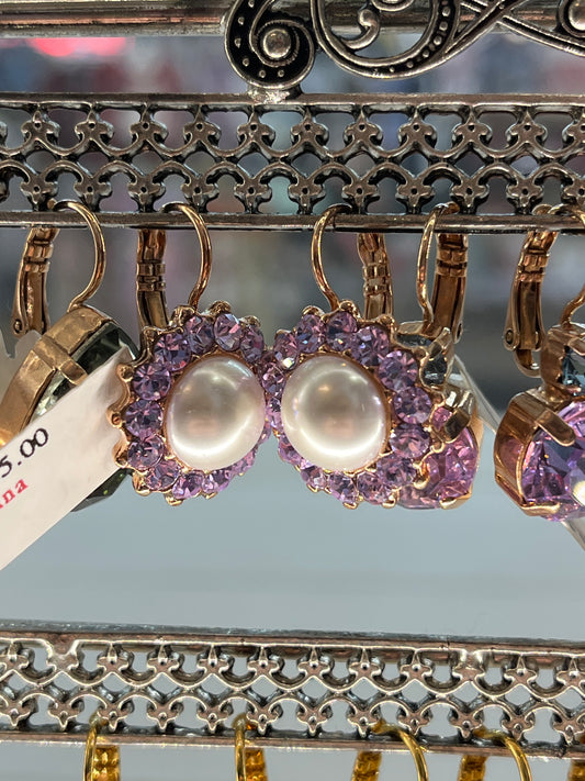RG PRPL FLWR W PEARL EARRINGS