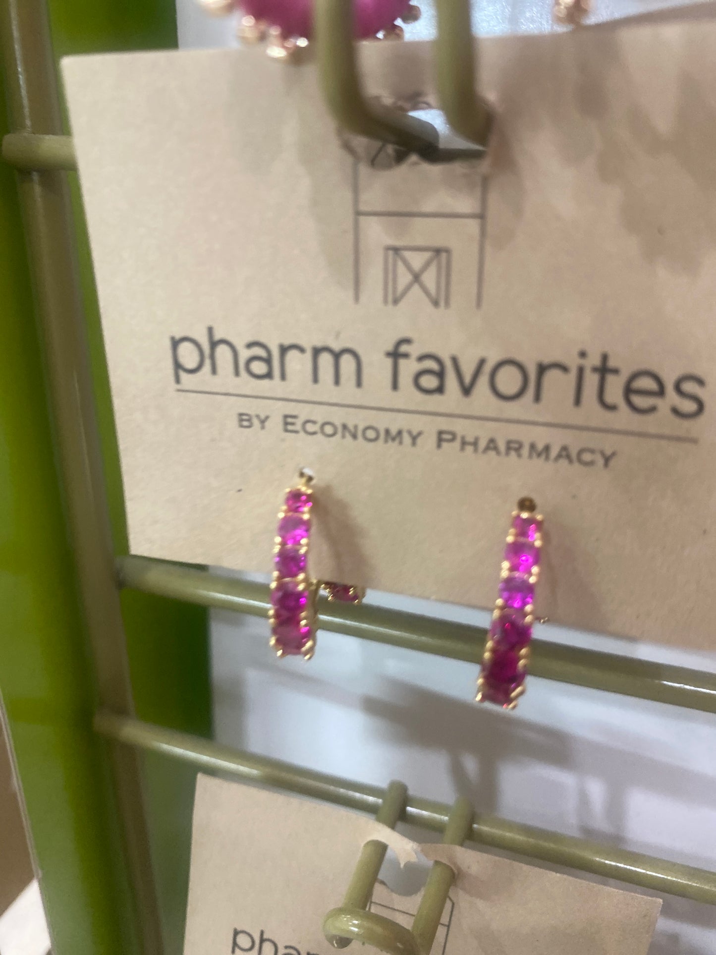GOLD HOOP EARRINGS W/PINK RHINESTONES