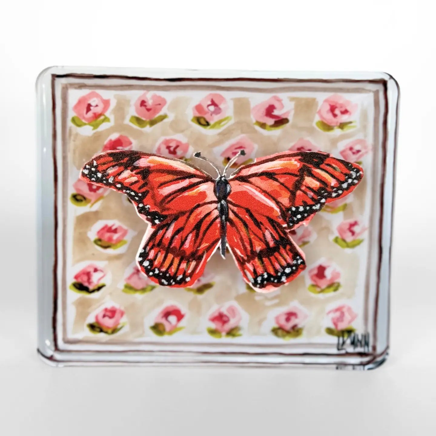 MONARCH BUTTERFLY ON PEACH BLOCK