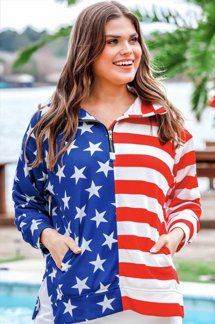STARS AND STRIPES QUARTER ZIP PULLOVER SWEATSHIRT
