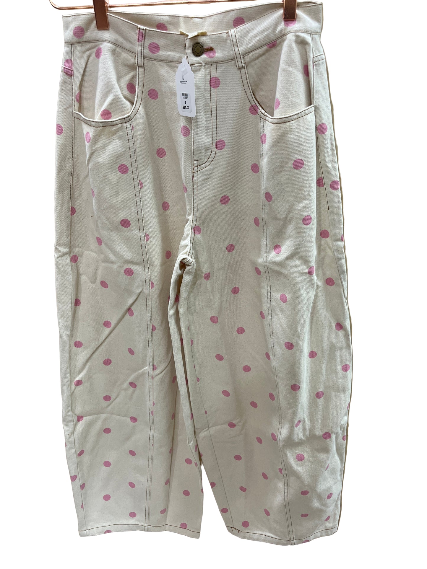 POLKA DOT PRINTED WIDE DENIM PANTS