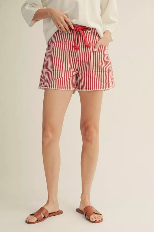 STRIPED SHORTS WITH BRAIDED DRAWSTRING