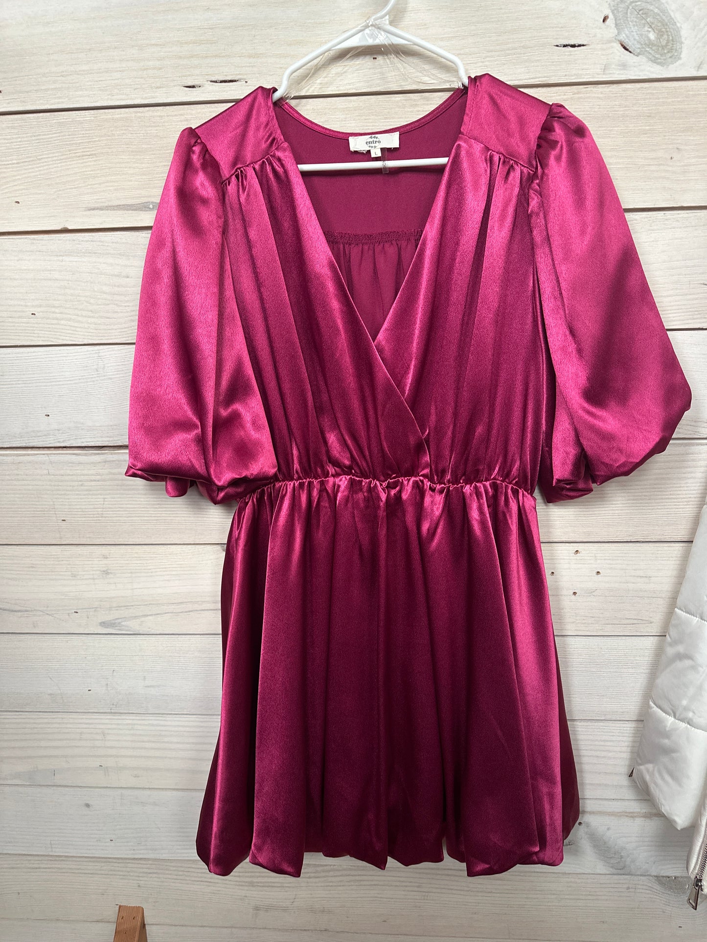 PLUM SATIN SHORT SLV DRESS