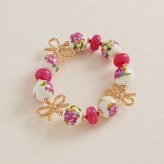 ROUND SHAPED CERAMIC BEAD RIBBON STRETCH BRACELET