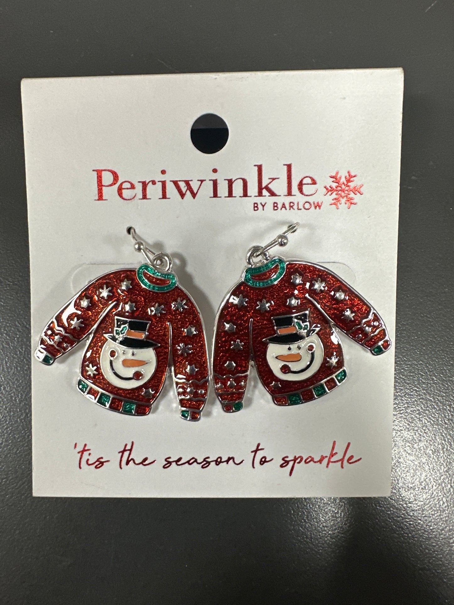RED SWEATER WITH SNOWMAN EARRINGS