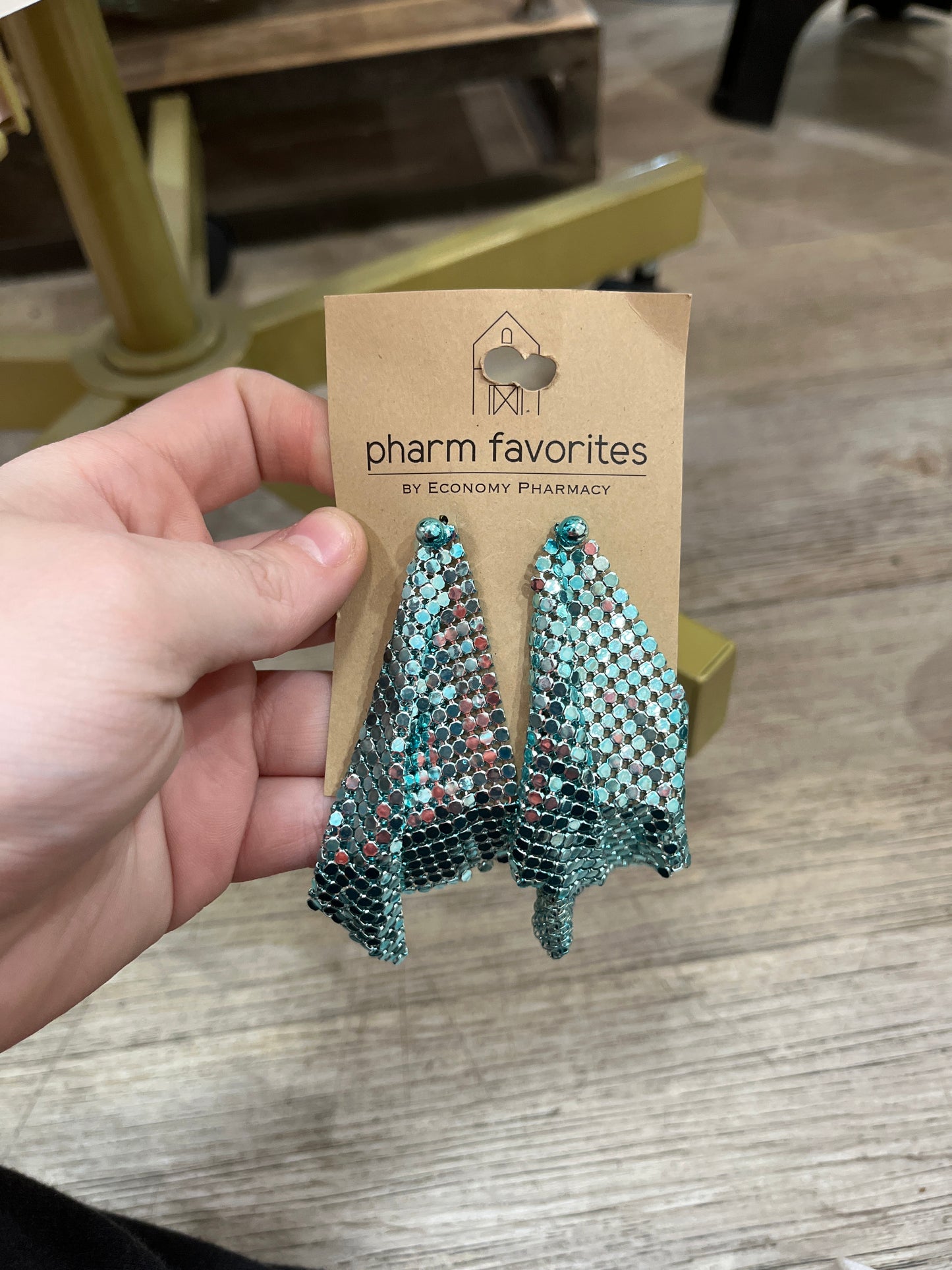 METAL MESH DROP EARRINGS - TEAL