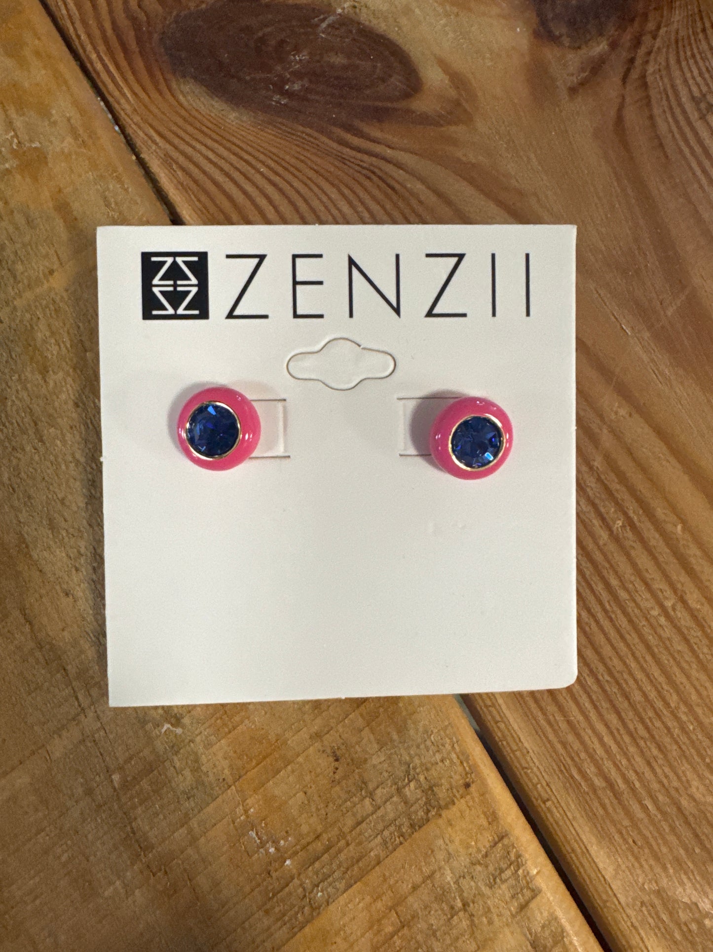 CRYSTAL ENCASED ENAMEL STUD EARRINGS - HOT PINK