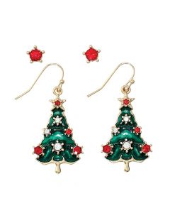 TREE AND RED CRYSTAL DUO EARRING