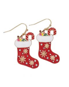 RED STOCKING WITH SNOWFLAKES EARRINGS