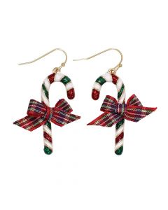 CANDY CANE WITH PLAID BOW EARRINGS