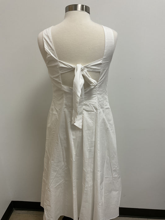 WHITE POPLIN KEYHOLE MIDI DRESS