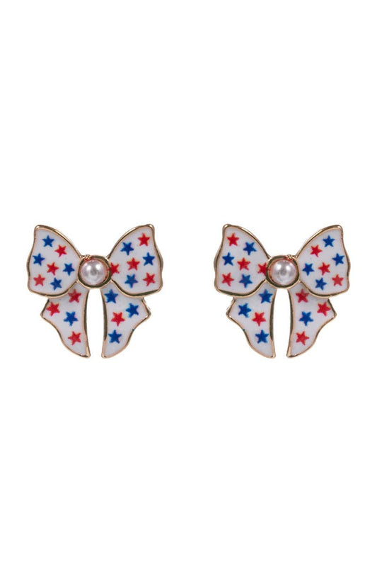Bow Enamel American Flag Pattern Post Earrings