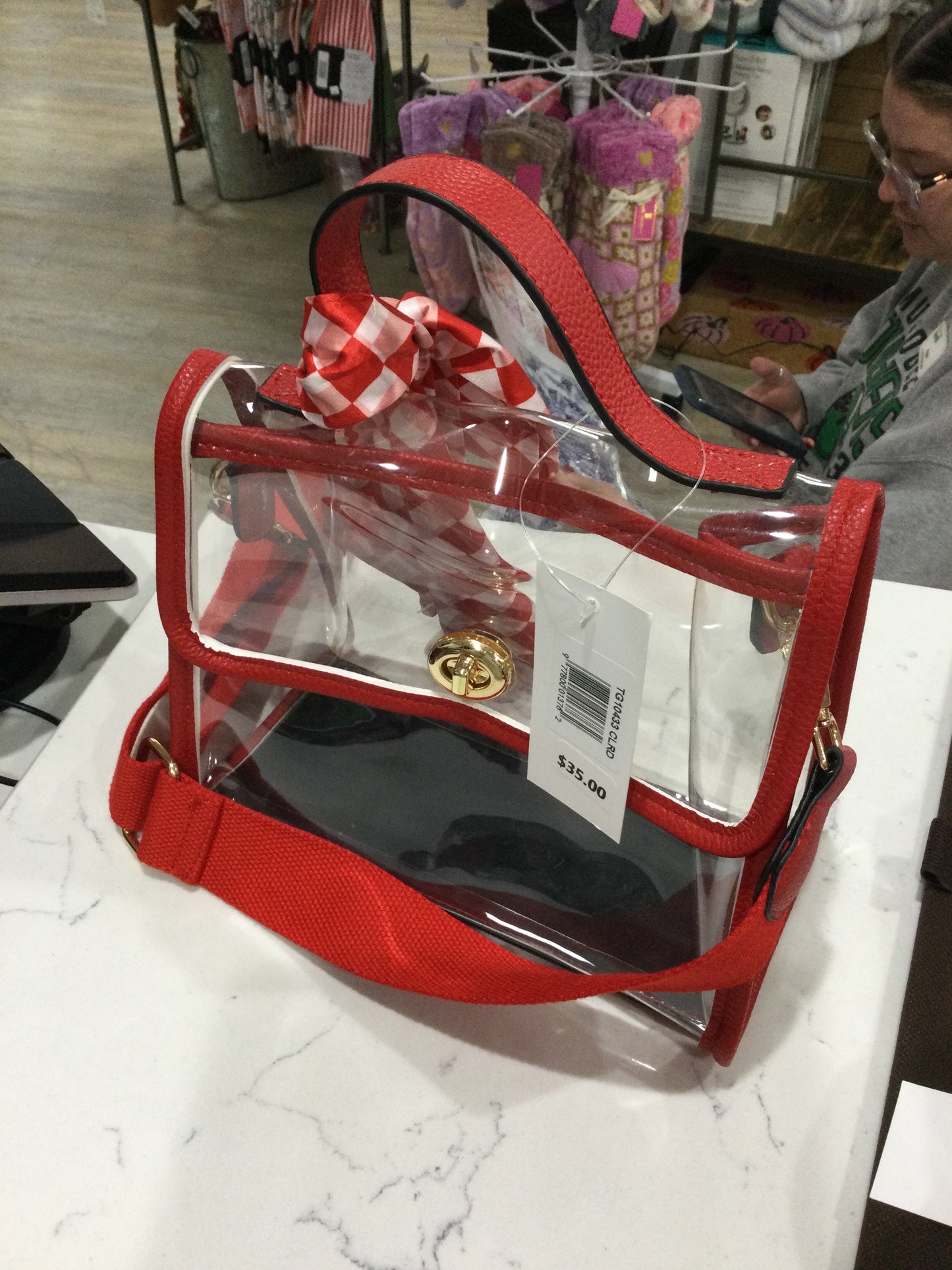 CLEAR STADIUM CROSSBODY HAND BAG - RED