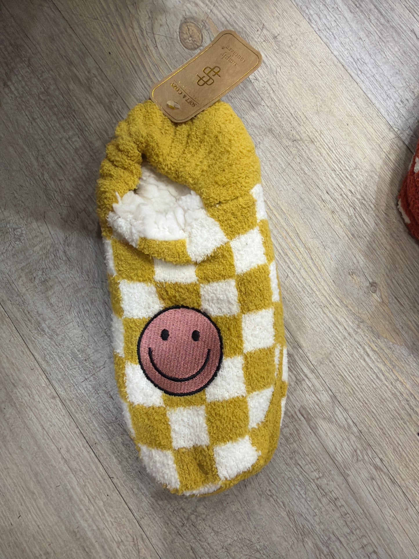 MUSTARD CHECKERED SMILEY SLIPPERS