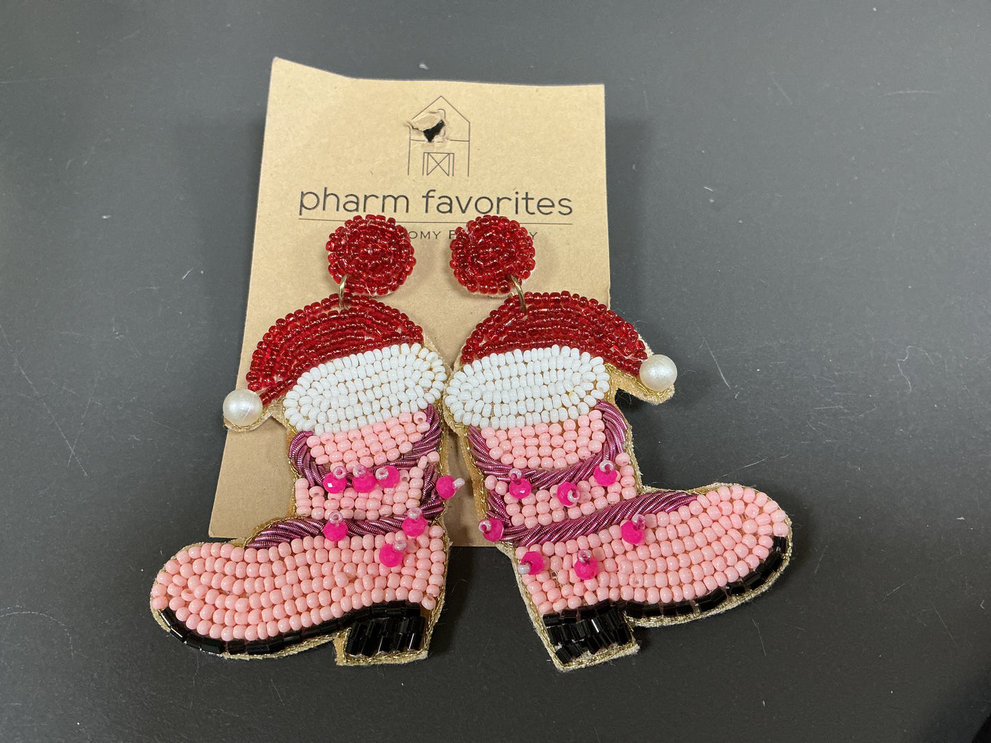 Beaded Pink Boots with Santa Hat Earrings