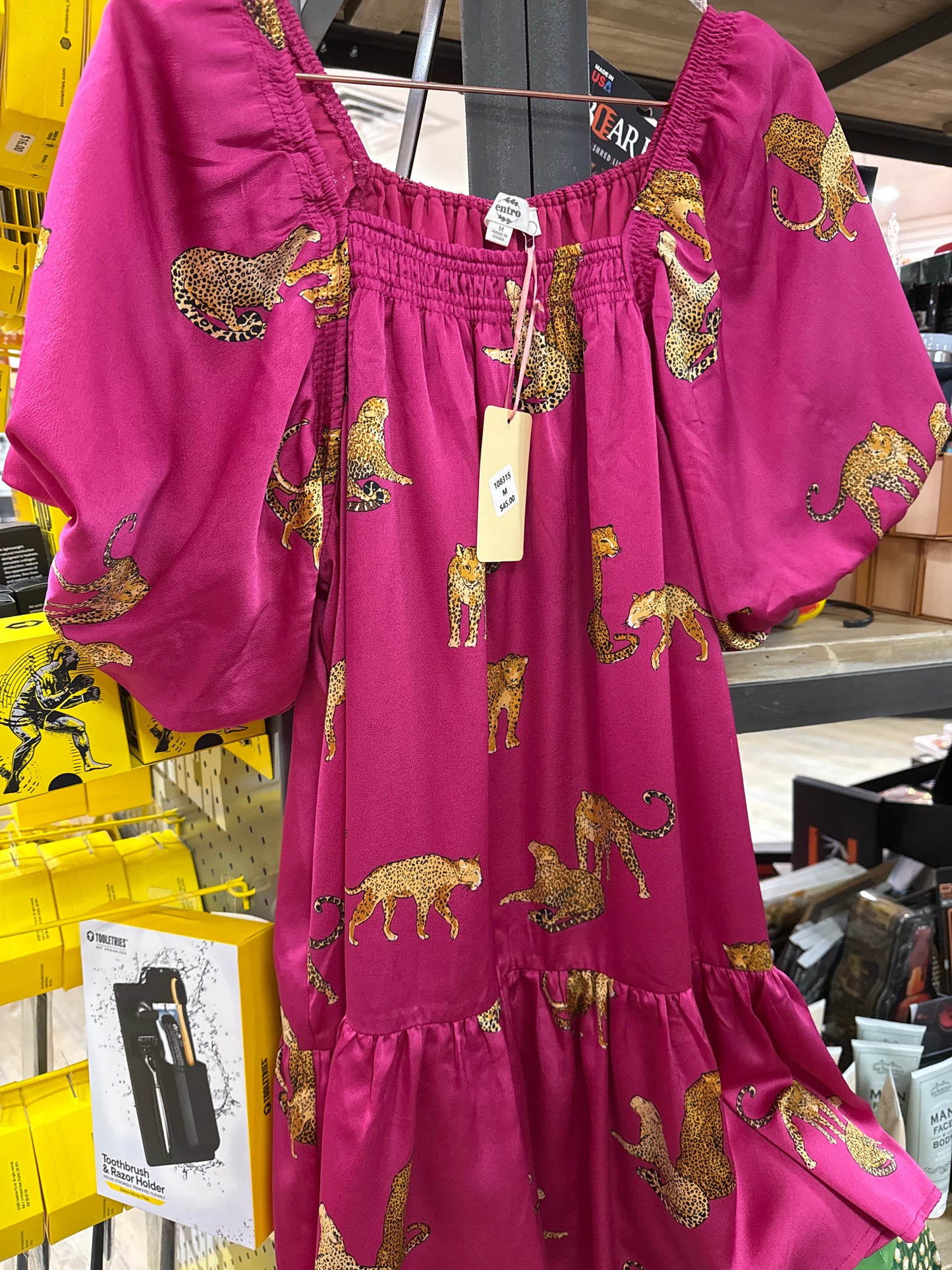 PLUM SATIN FEEL CHEETAH PRINT DRESS