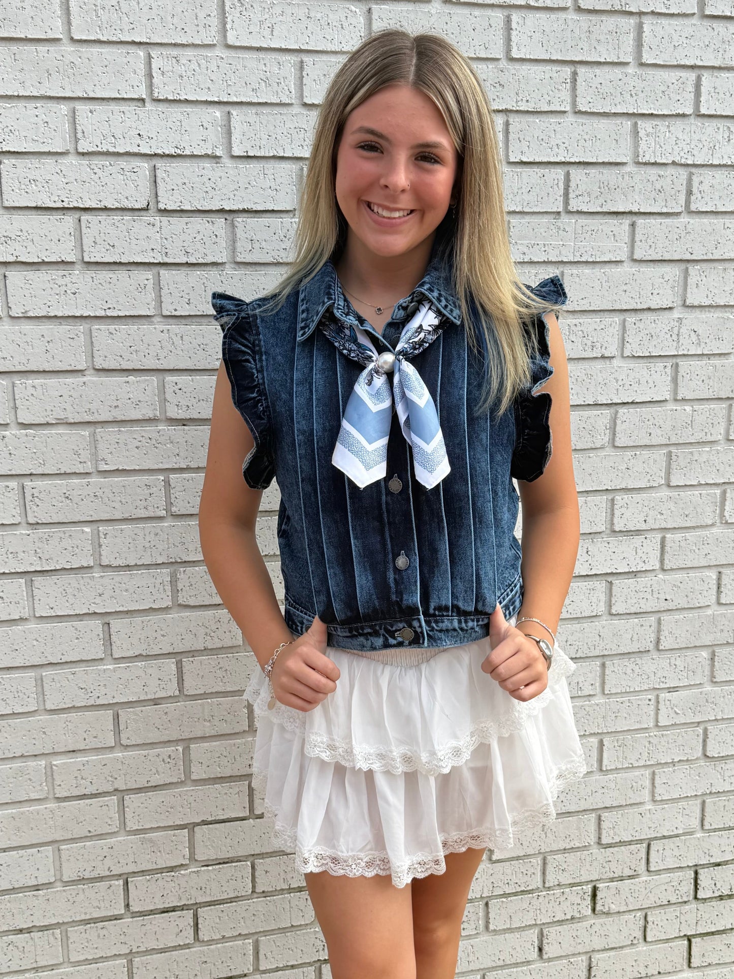 DENIM RUFFLE SLEEVE VEST