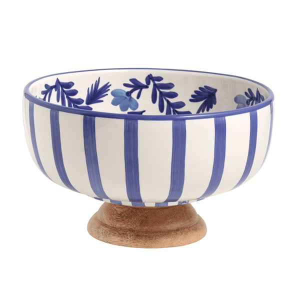 BLUE WOOD PEDESTAL BOWL