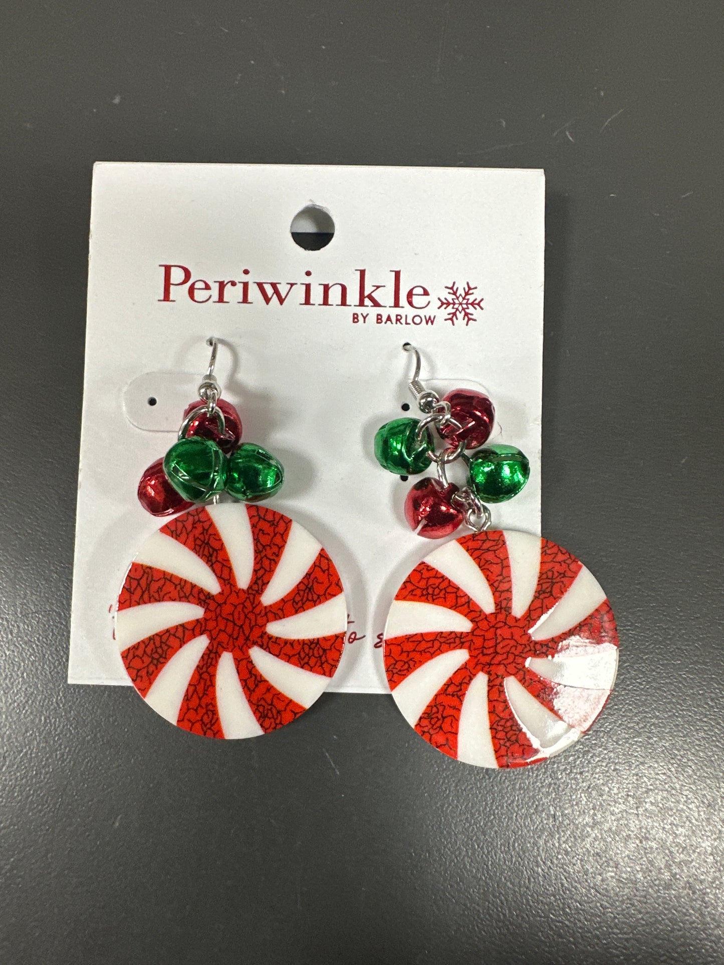 ACRYLIC PEPPERMINT WITH BELLS EARRINGS