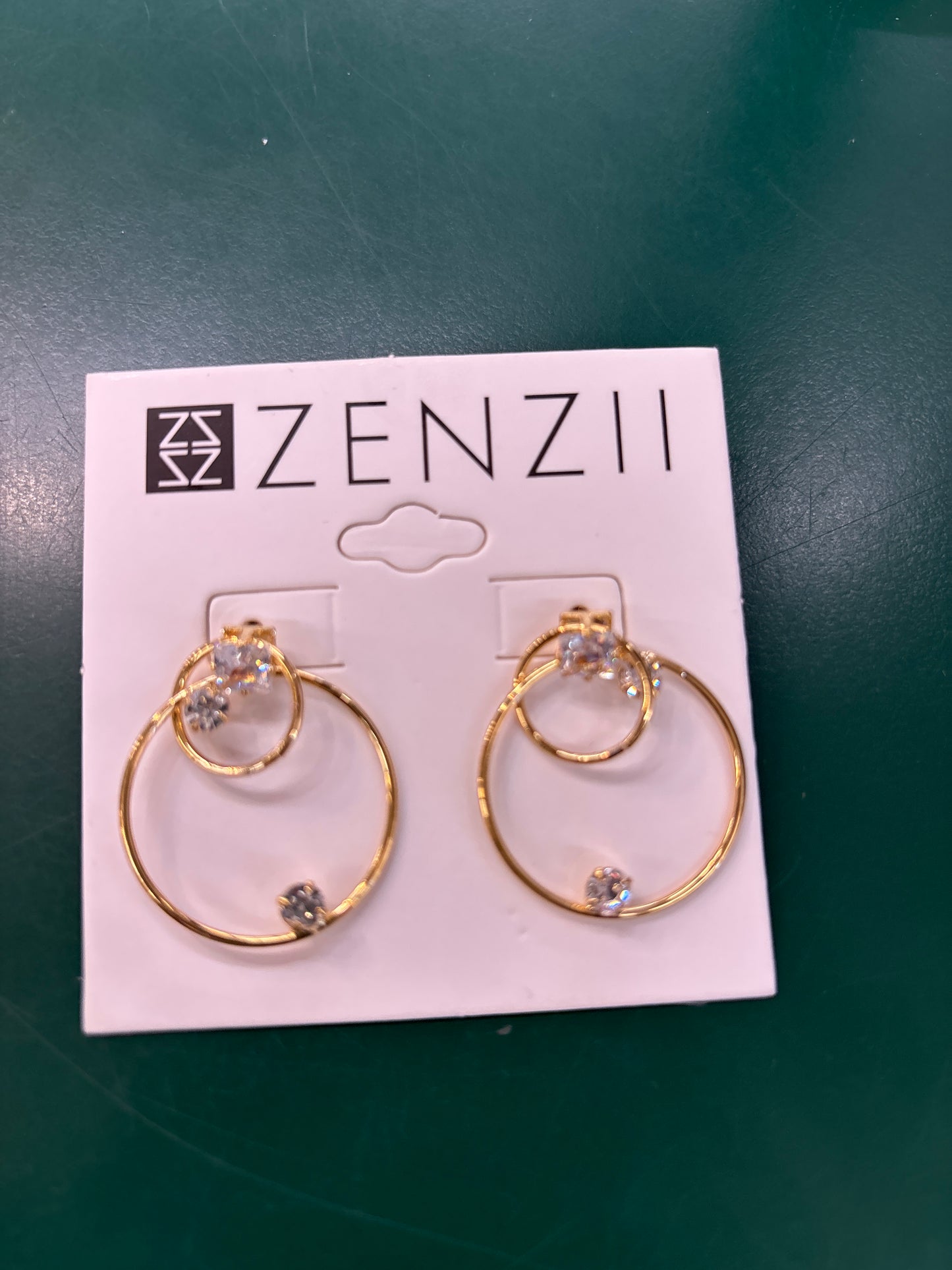 CRYSTAL DOUBLE CIRCLE DROP EARRINGS - GOLD