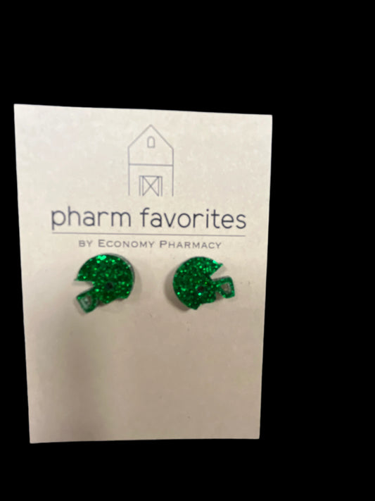 GLITTER ACRYLIC FOOTBALL HELMET STUD EARRINGS