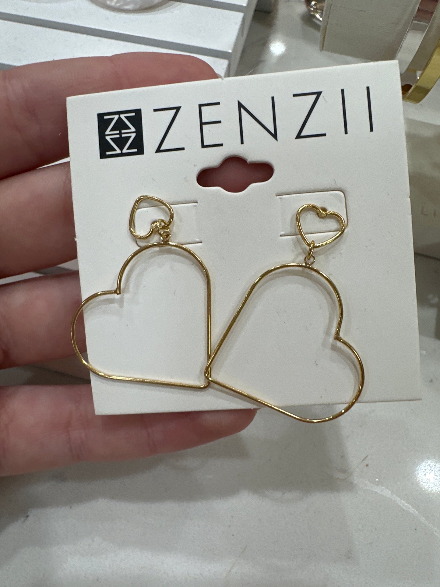 DOUBLE HEART DROP EARRINGS- GOLD