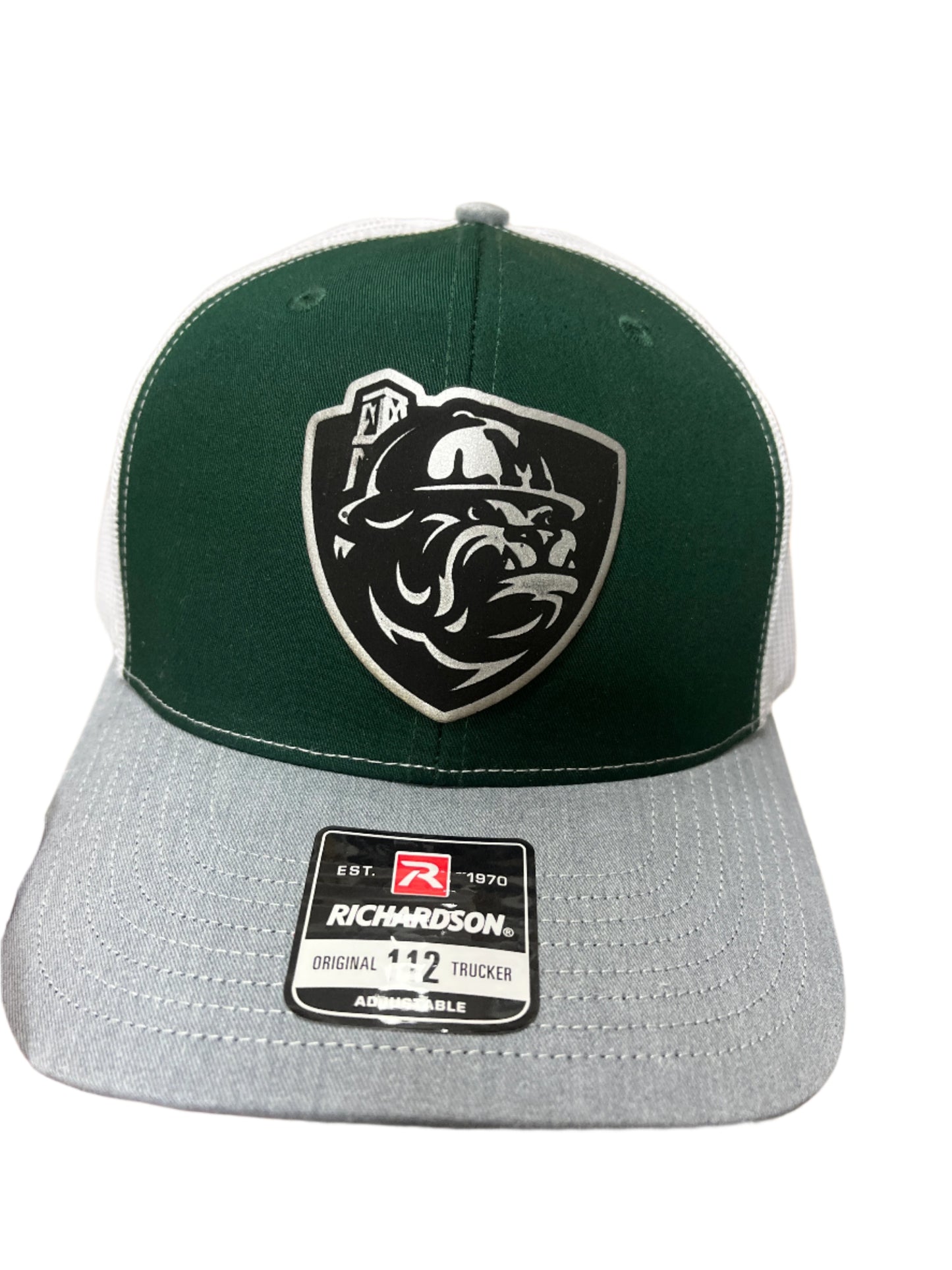 GREEN/GREY/WHITE HAT W/SILVER ROUGHER PATCH