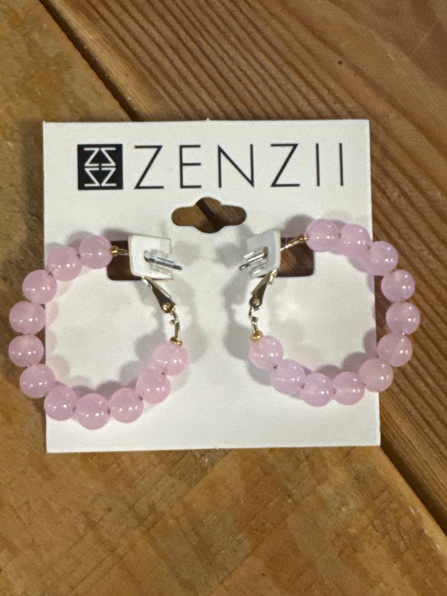 SMALL GLASS BEAD HOOP EARRINGS - ICE PINK