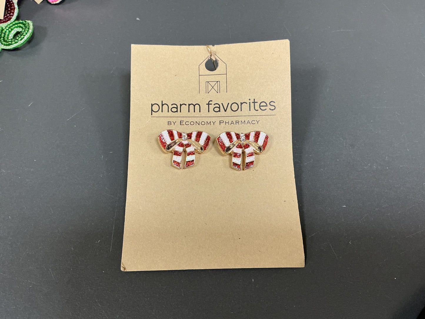 Enamel Red & White Striped Bow Earrings